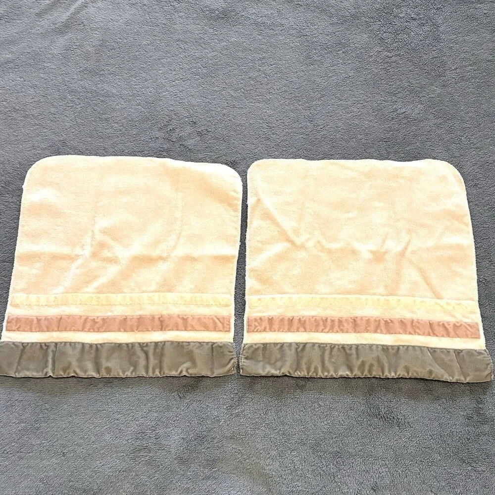 Vintage Fieldcrest Trousseau Luxury Set of 2 Washcloth Velvet Satin Trim 1960s